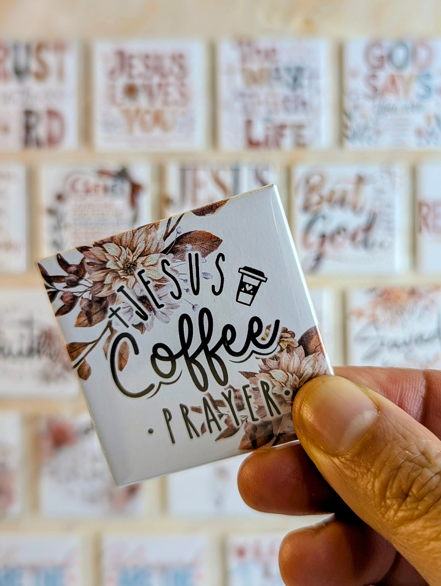 Jesus, coffee, prayer 50x50mm